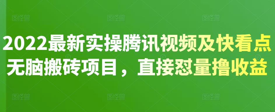 2022最新实操腾讯视频及快看点无脑搬砖项目，直接怼量撸收益-优学网