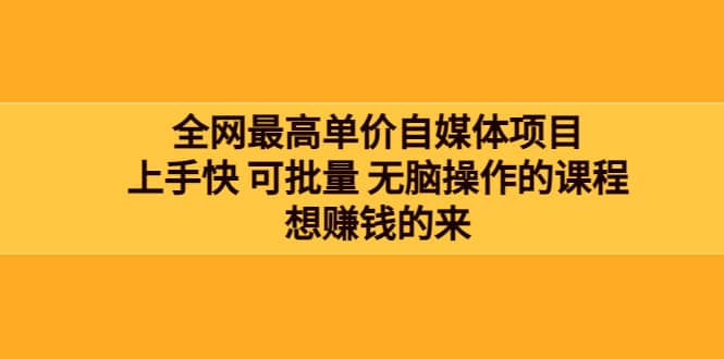 全网最单高价自媒体项目：上手快 可批量 无脑操作的课程，想赚钱的来-优学网