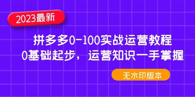 2023拼多多0-100实战运营教程，0基础起步，运营知识一手掌握（无水印）-优学网