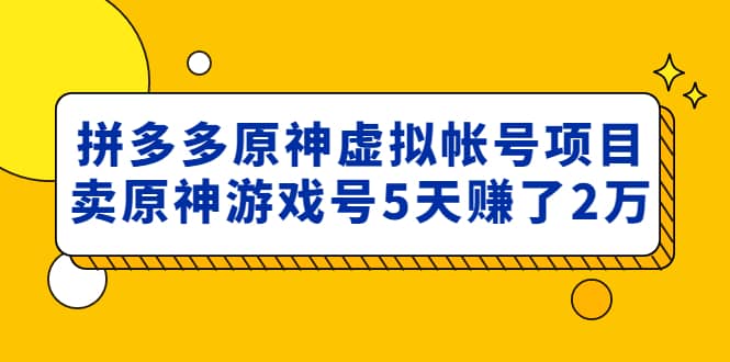 外面卖2980的拼多多原神虚拟帐号项目-优学网