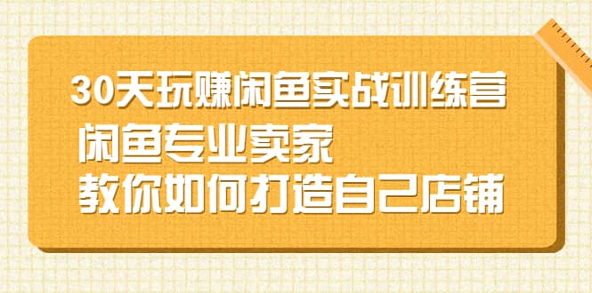 30天玩赚闲鱼实战训练营，闲鱼专业卖家教你如何打造自己店铺-优学网