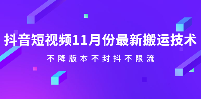 抖音短视频11月份最新搬运技术，不降版本不封抖不限流！【视频课程】-优学网