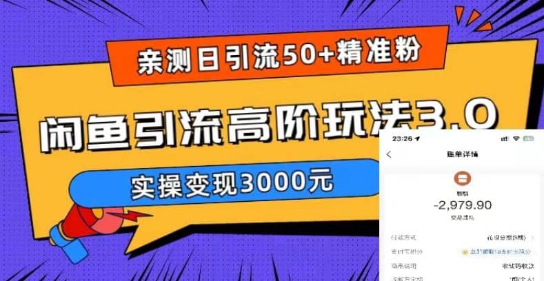 实测日引50 精准粉，闲鱼引流高阶玩法3.0，实操变现3000元-优学网