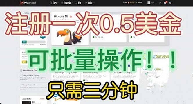 国外项目注册一次0.5美金 只需三分钟无脑操作 可批量放大 小白工作室福利-优学网