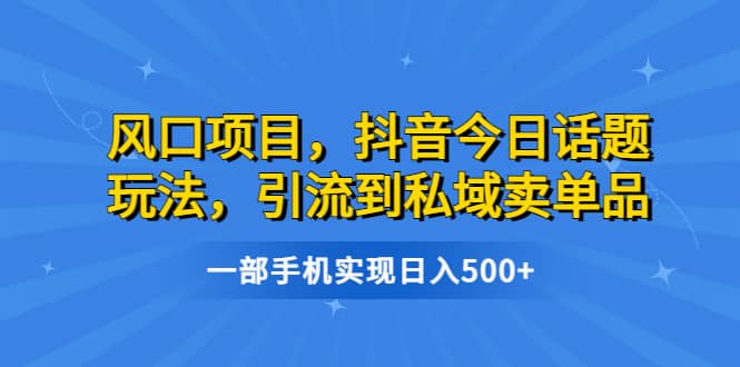 风口项目，抖音今日话题玩法，引流到私域卖单品，一部手机实现日入500-优学网