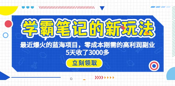 学霸笔记新玩法，最近爆火的蓝海项目，0成本高利润副业，5天收了3000多-优学网