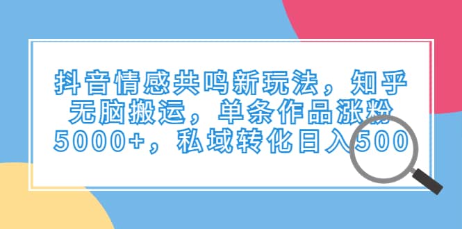 抖音情感共鸣新玩法，知乎无脑搬运，单条作品涨粉5000 ，私域转化日入500-优学网