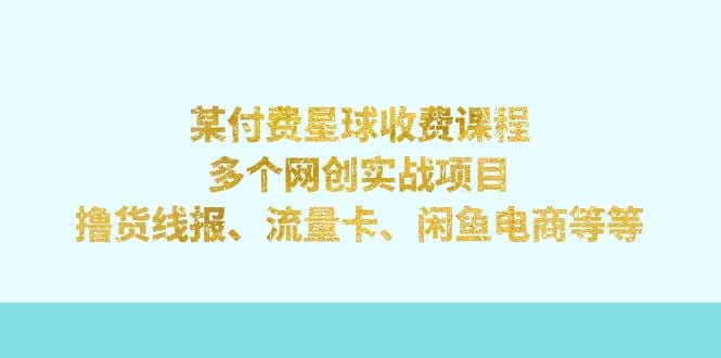 某付费星球课程：多个网创实战项目，撸货线报、流量卡、闲鱼电商等等-优学网